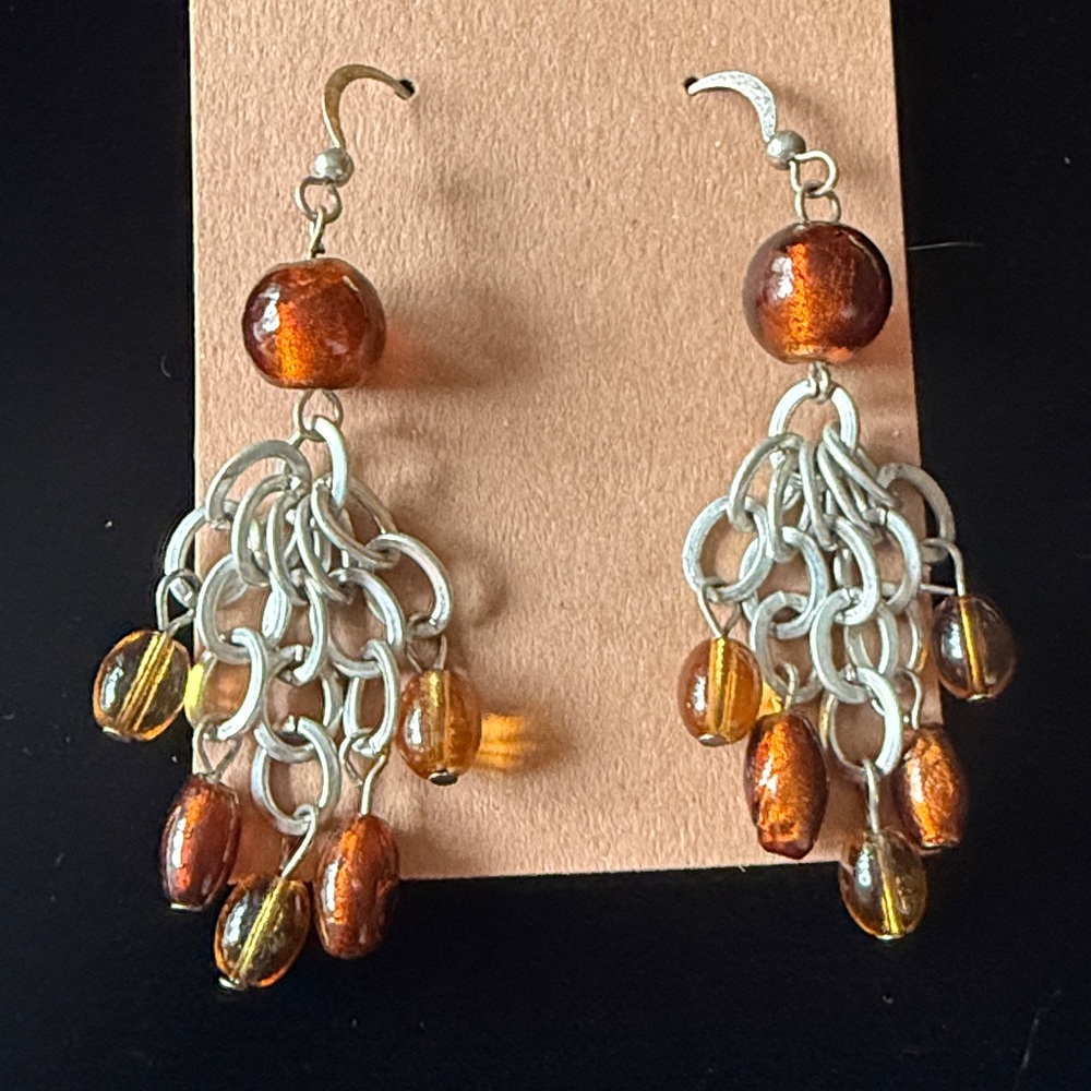 Silver brown beads earrings